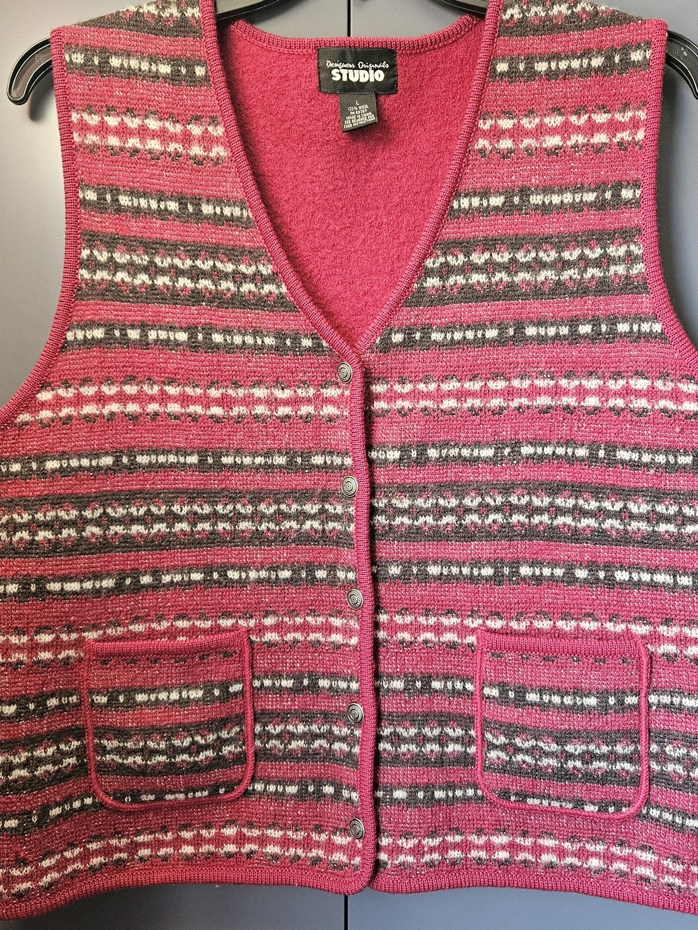 Studio Woman's Striped Wool Sweater Vest L